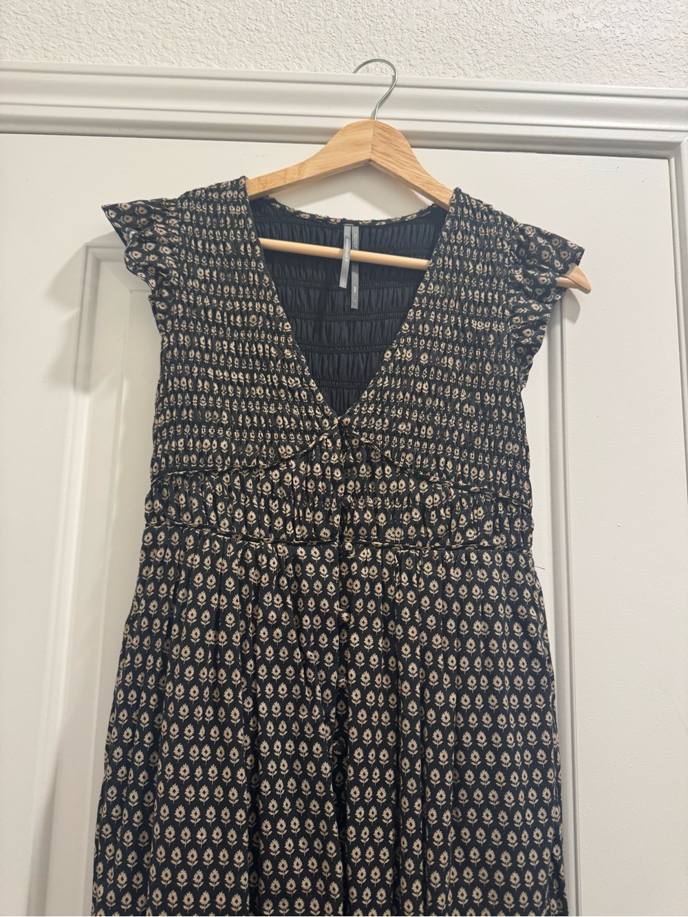Anthropologie Black Smocked Waist Dress